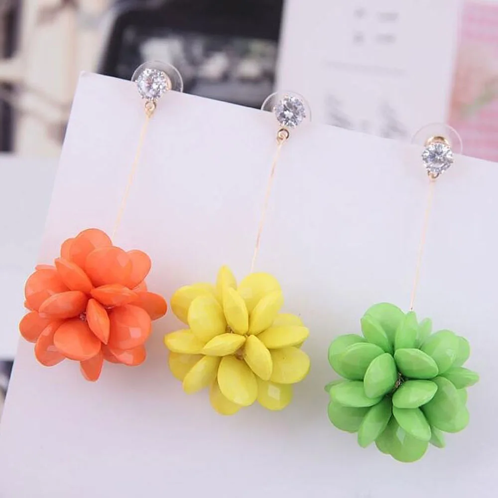 Женские серьги подвески ручной работы Разноцветные длинные с простым цветком