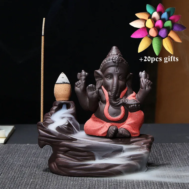 Red-B Керамический Бог слон Ganesha курильница для благовоний горелка Индия водопад курильница подставка для ароматических палочек домашний декор+ 20 шт Бесплатные конусы - Цвет: Red-B