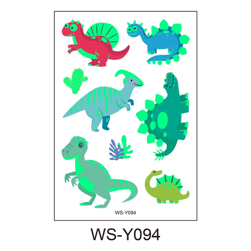 Pegatinas de tatuajes de dinosaurios para ni&ntilde;os, tatuajes luminosos impermeables de dibujos animados, arte de cuerpo falso brillante, regalo decorativo a prueba de sudor-5