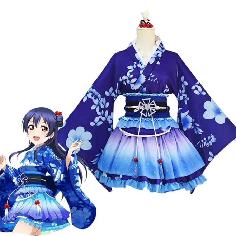 Женский костюм для косплея Sonoda Umi винтажное кимоно из аниме Love Live с темно синим