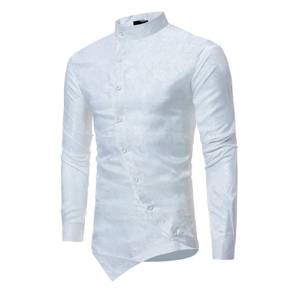 Men's Vintage Blouse Floral Print Irregular Shirt Tops Long Sleeve Casual Handsome Men Shirt