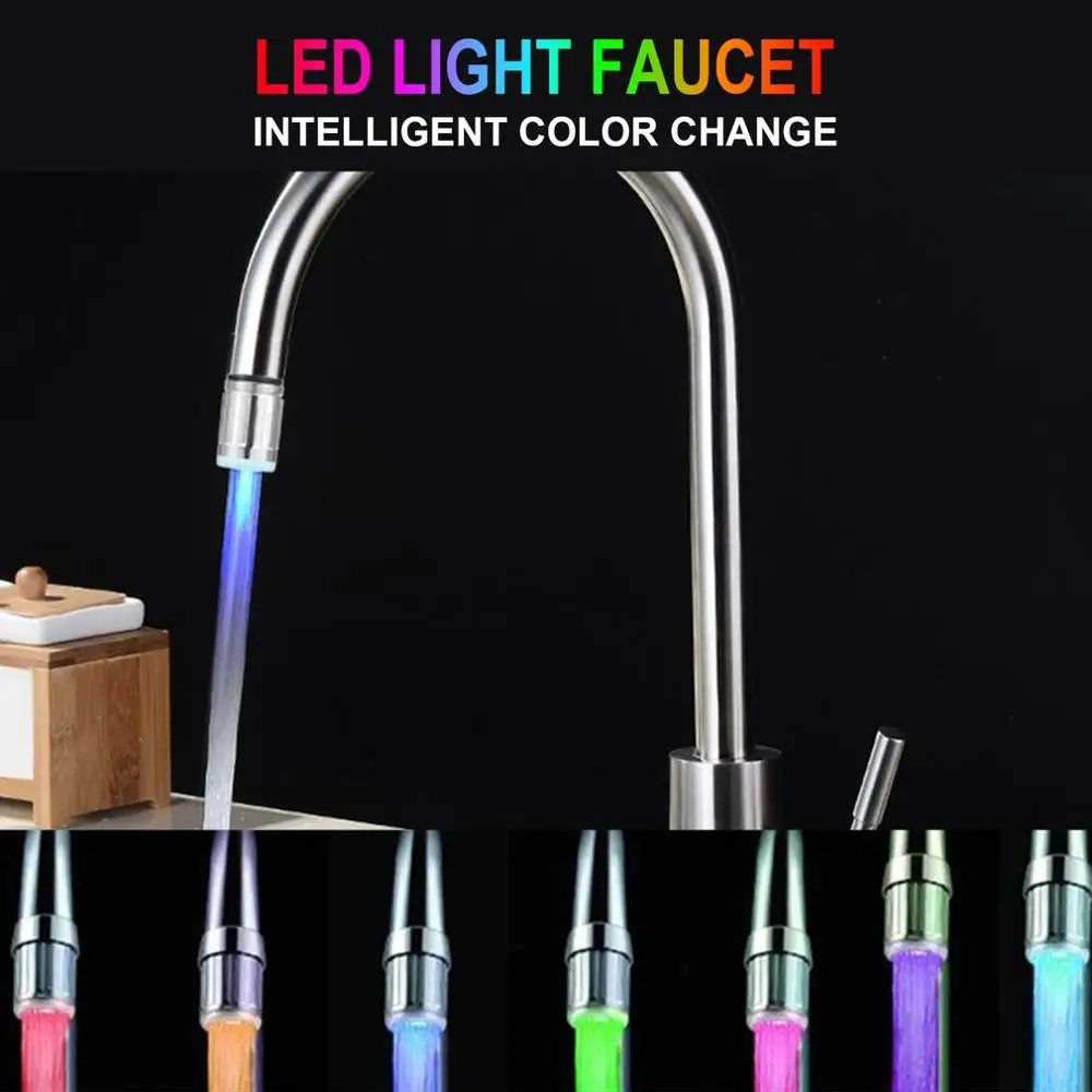 

Hot Selling 7 Colors LED Faucet RGB Glow Novelty Design Home Bathroom Decoration Stainless Steel Water Tap Kitchen Accessories