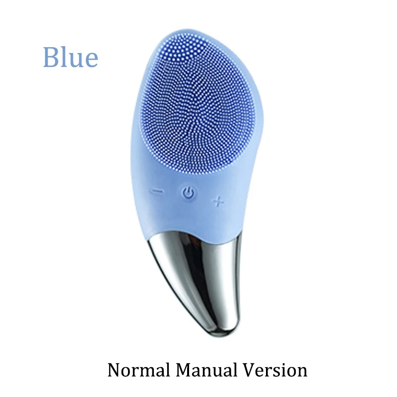 Blue Manual Электрическая силиконовая щётка для очищения лица, Очищение лица, мойка, звуковая вибрация, массаж кожи, средство для удаления черных точек, очиститель пор и пятен - Цвет: Blue Manual