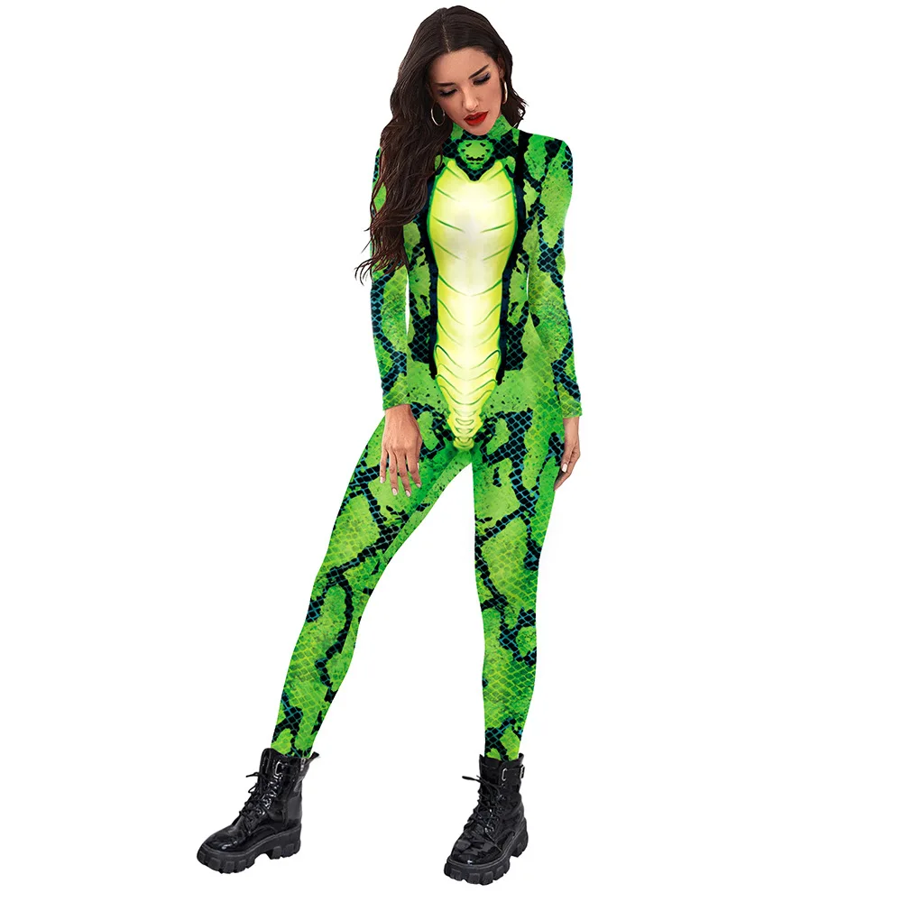 Female Adult Cosplay Costume Animal Series Digital Printed Snake Slim Fit Jumpsuit for Theme Party |