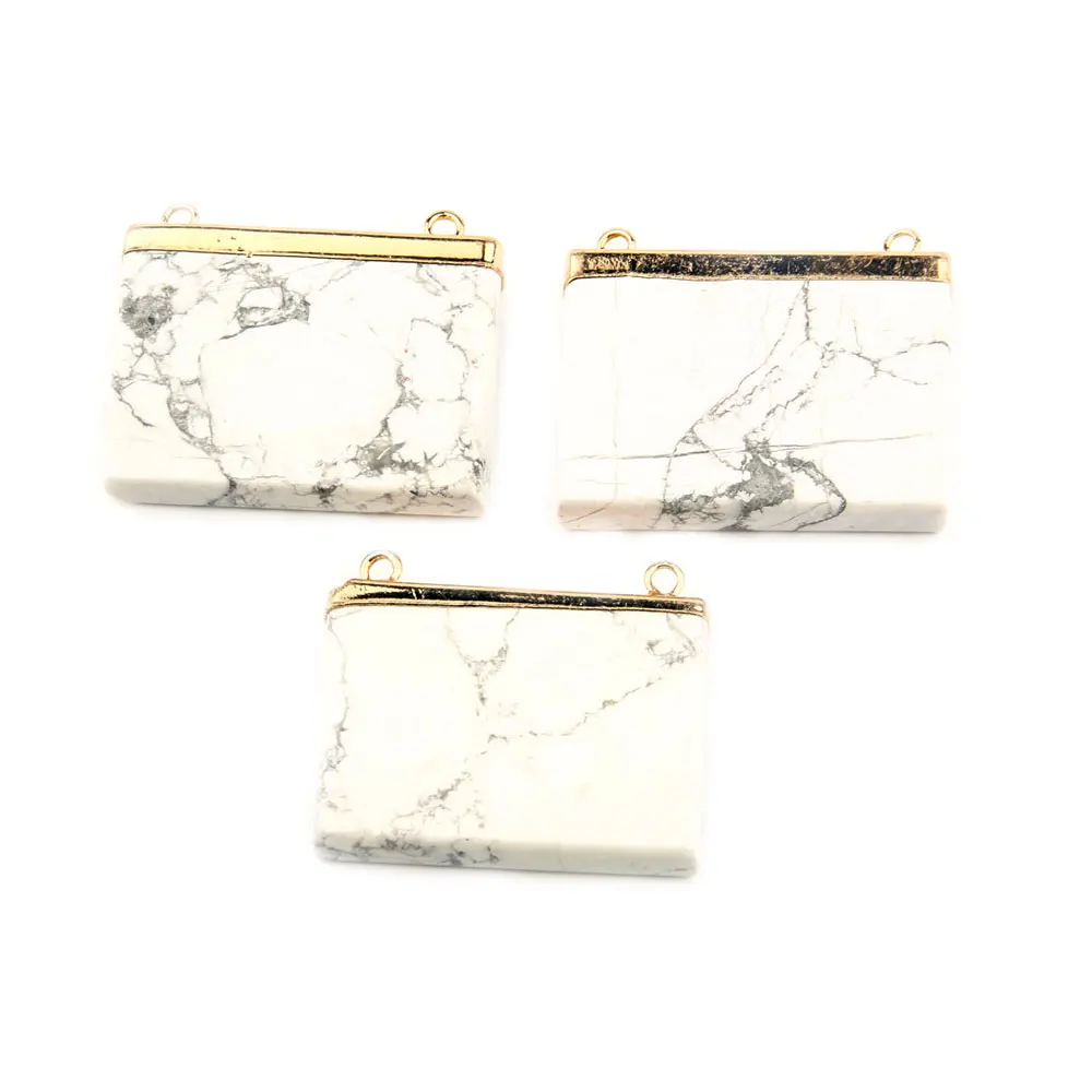 Подвеска из натурального полудрагоценного камня прямоугольное двойное кольцо