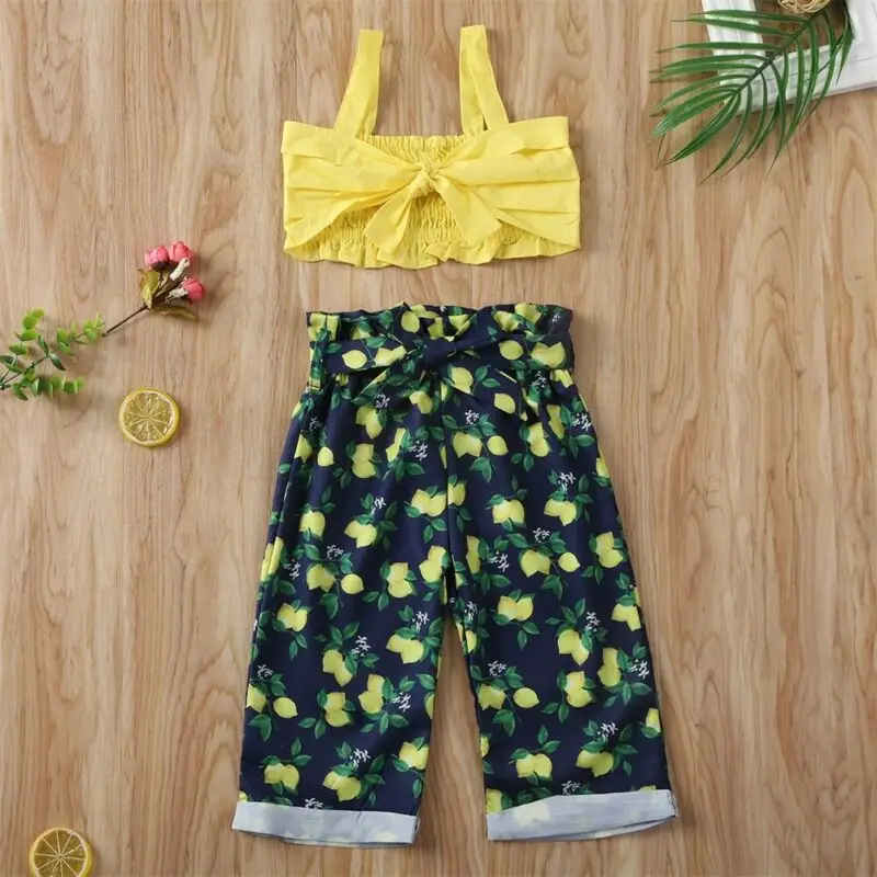 Летняя одежда для девочек 2020 года Детская яркая топ без рукавов + штаны с