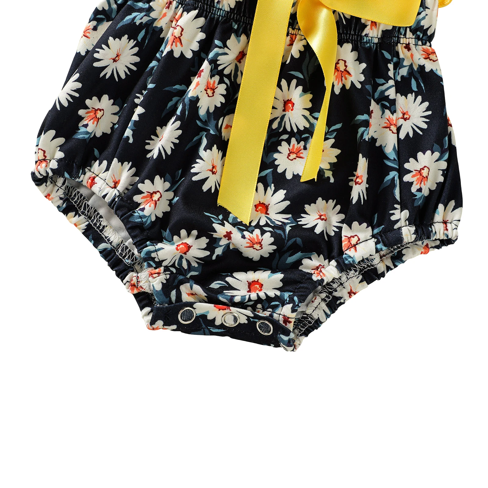 

2Pcs Fashionable Baby Girls Outfit, Toddlers Summer Creative Daisy Printing Lace Decoration Fly Sleeve Romper + Bow Headwear Set