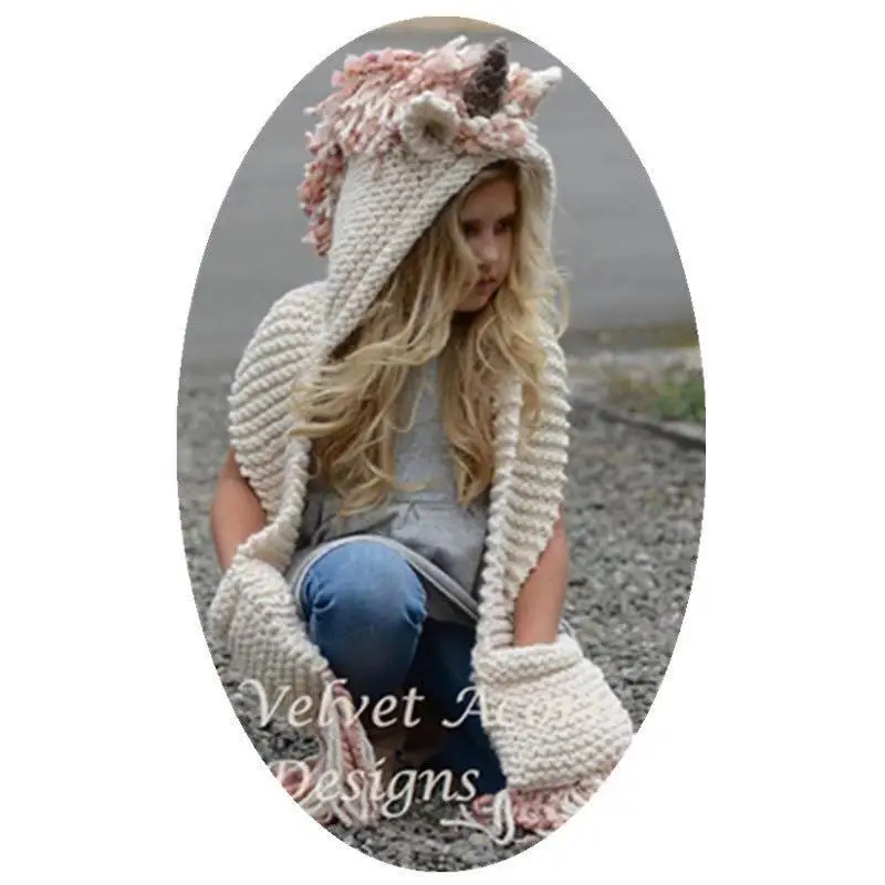 Детская шапка с единорогом шерстяная шапка-накидка Милая шапка-шарф ручной