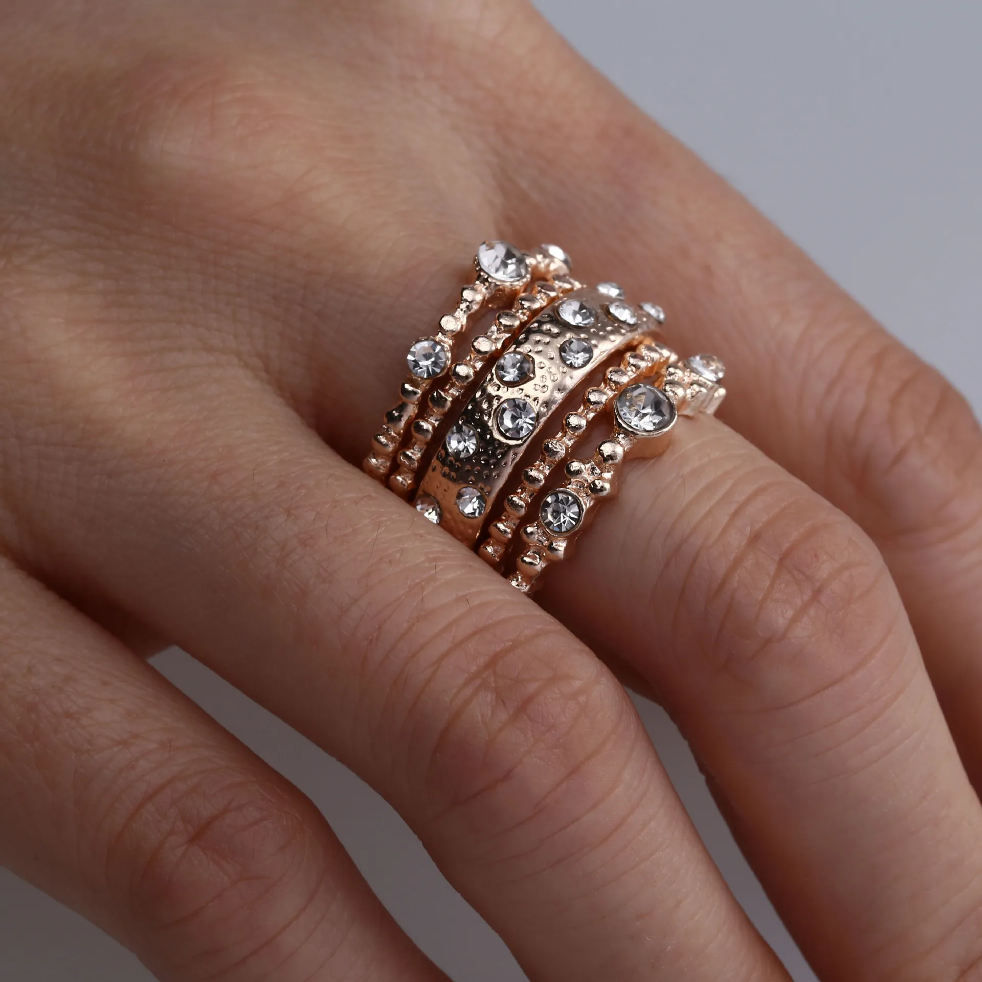 2020 Delicate Women Personality Ring 5pcs/set Charm Rose Gold Alloy Fashion Inset Zircon Crystal Jewelry Gift Wholesale | Украшения и