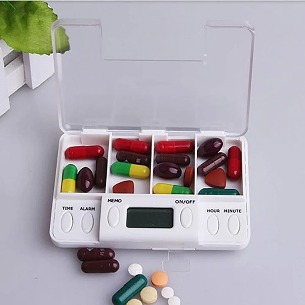 Фото 4 ячейки смарт таблетки электронное напоминание о времени медицинский контейнер