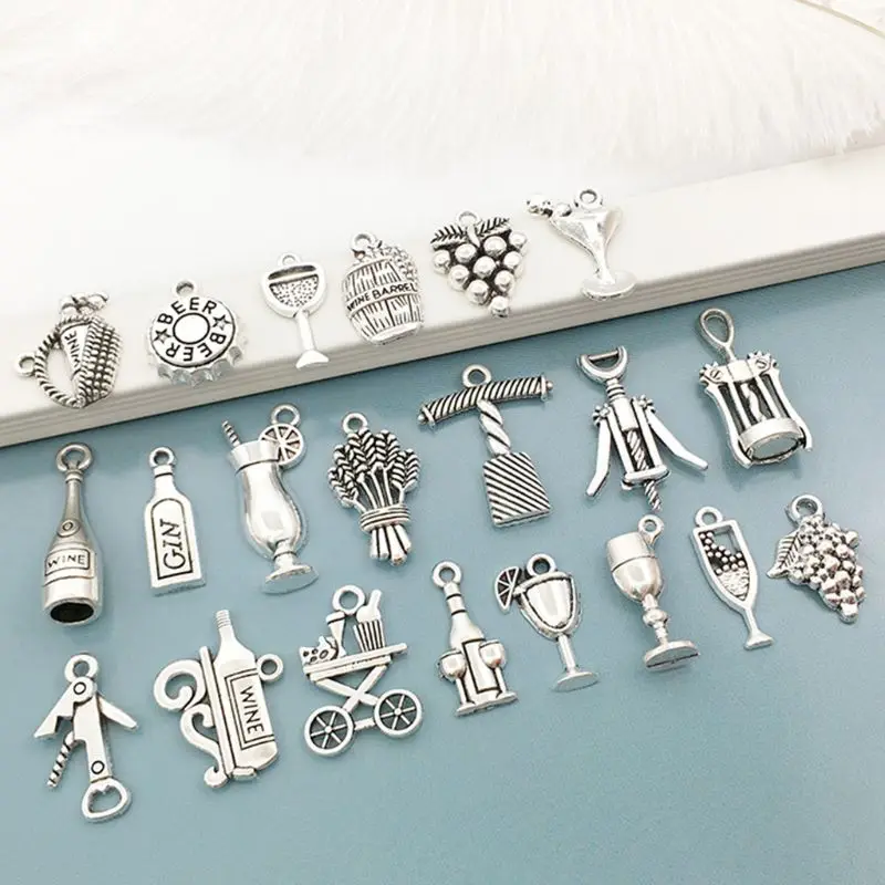 

63Pcs Antique Silver Wine Cocktail Bottle Opener Charm Pendant DIY Jewelry Craft 24BC