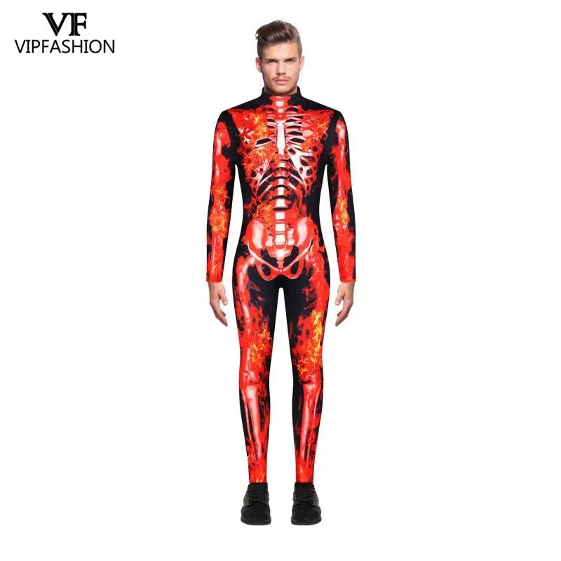 VIP fasionхэллоуин костюмы для мужчин череп скелет печатных Косплей Костюм зентай