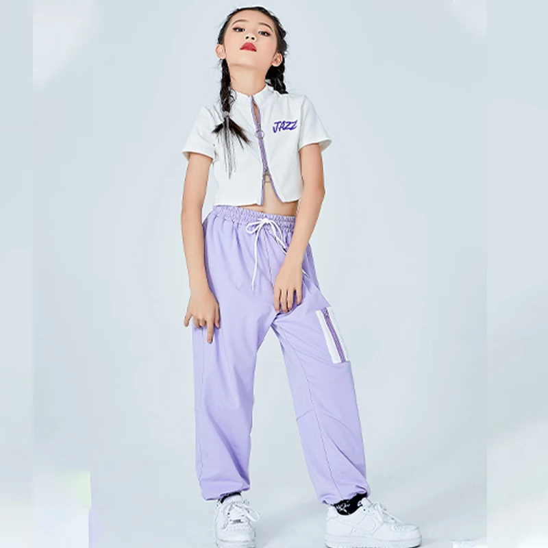 

Children'S Summer Short Sleeved Tops Girls Hip Hop Dancing Pants Street Cosutme Ballroom Jazz Practice Clothing WD0024