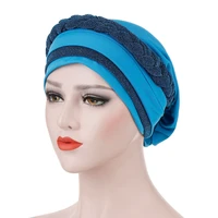 women new bright silk braid cap milk silk can hide hair scarf cap double color mosaic muslim head cap