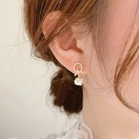 oliraft 2021 korean new elegant pearl flower dangle earrings for woman girls unusual luxury small cute drop simple earring