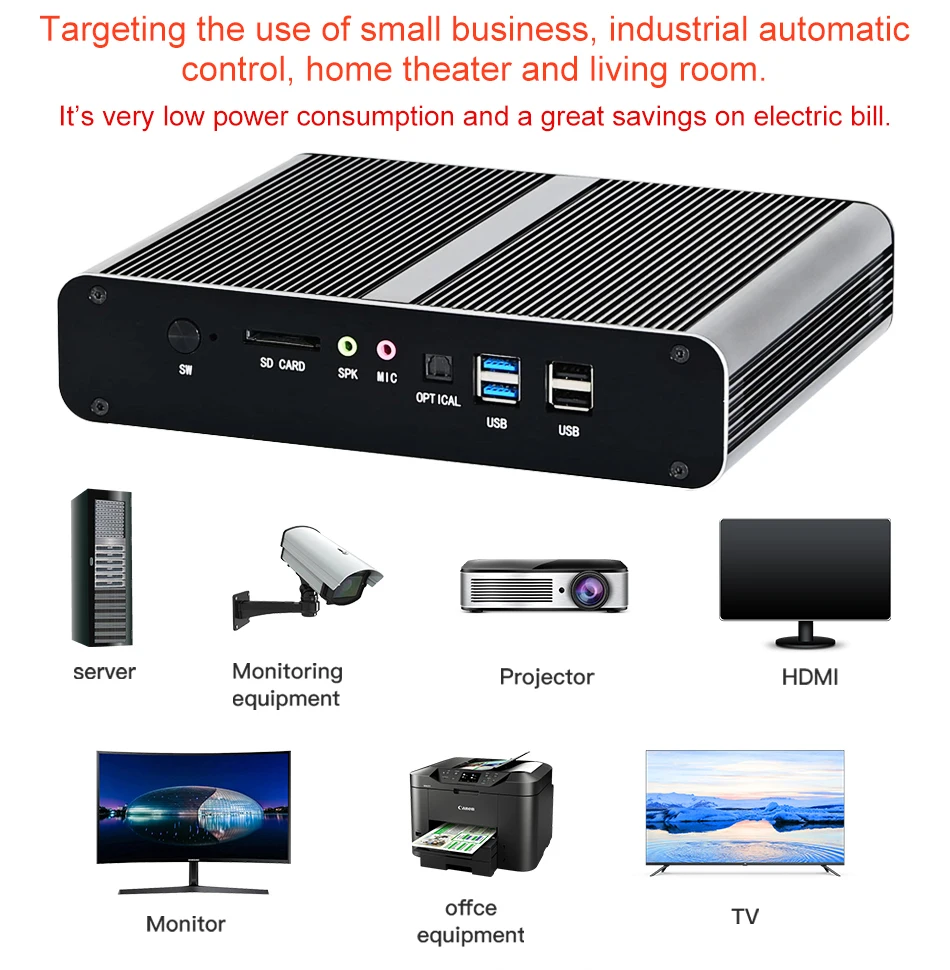 Eglobal Mini Computer Fanless Desktop PC Intel Core i7 10710U NUC 2*DDR4 M.2+Msata+2.5''SATA 4K HTPC TV BOX Multipurpose |