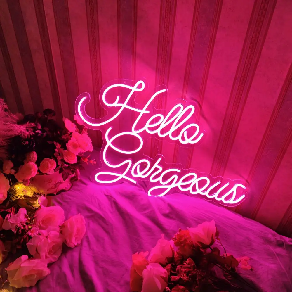 Светодиодный неоновый знак "Привет, красотка" на заказ, розовый, для освещения спальни, свадебной вечеринки, комнаты в доме, декора стен. Игра Among US включена.
