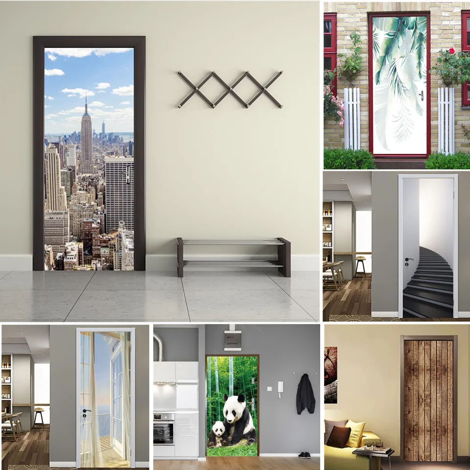 

Постер на дверь с городским пейзажем, ПВХ, самоклеящиеся водонепроницаемые обои «сделай сам», домашний декор, наклейки на двери с Нью-Йорком...