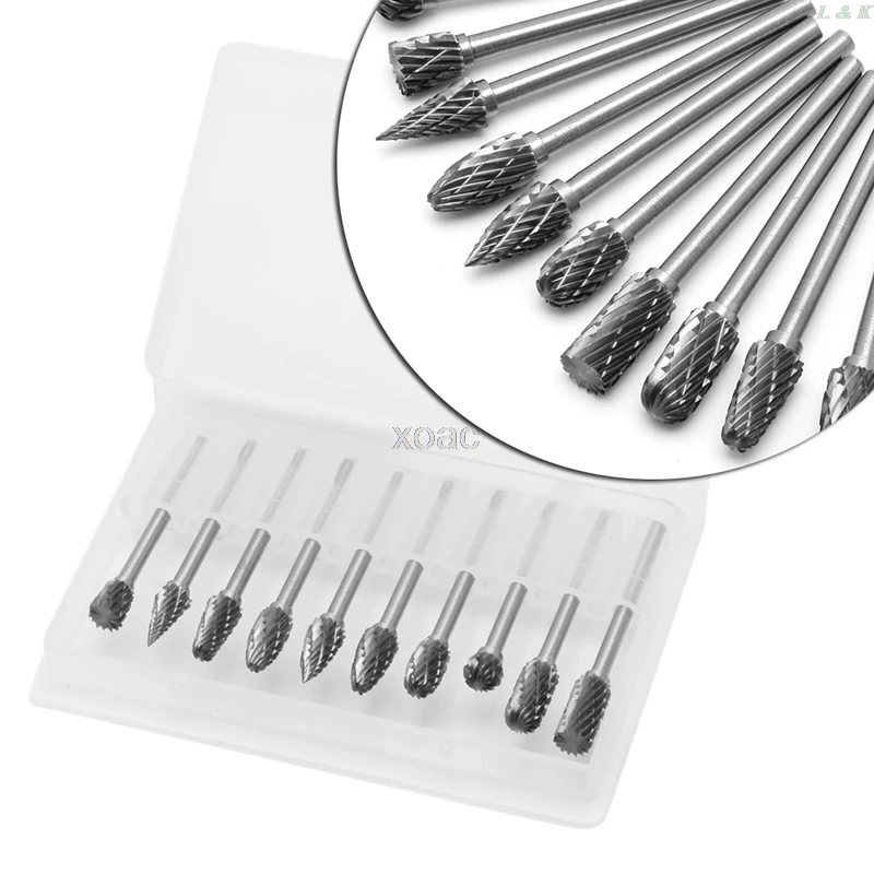 10 шт. 1/8 &quot6 мм Карбид Вольфрама Резак роторный заусенец набор CNC гравировальный