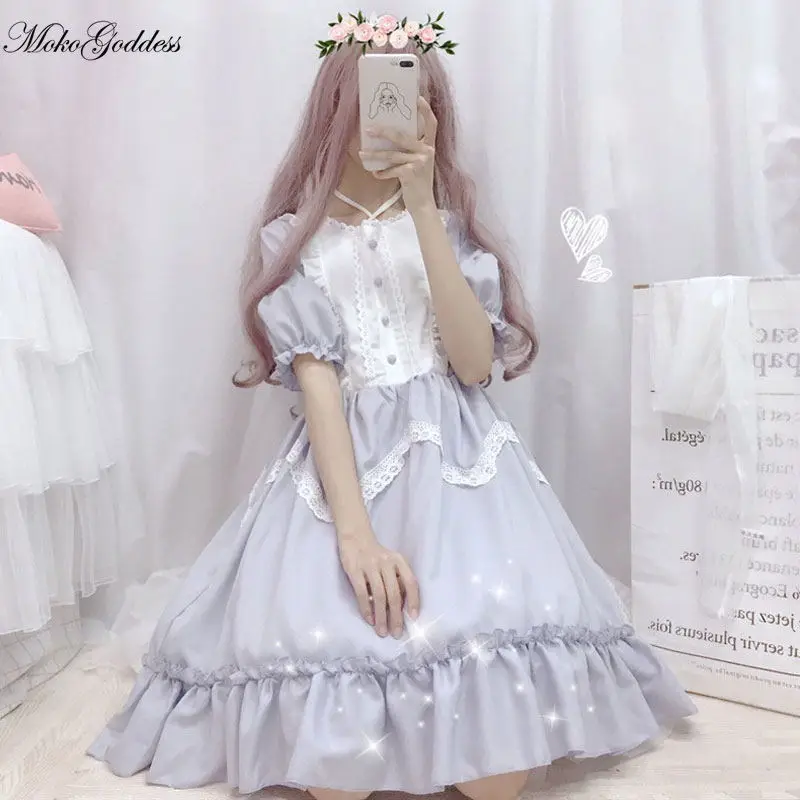 Летнее винтажное платье в японском стиле Лолита женское мягкое кружевное милое