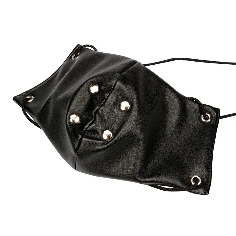 Фетиш бдсм бондаж маска кожаная портупея оральная открытая фиксация кляп для рта