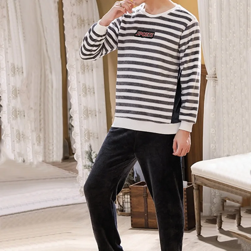 

Oeak Winter Long Sleeve Thick Warm Flannel Pajama Sets for Men Flannel Sleepwear Suit Pyjamas Lounge Homewear Home Clothes