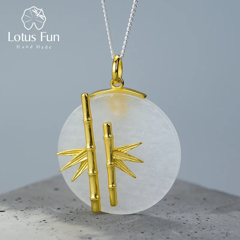 Lotus Fun Настоящее серебро 925 проба Натуральный креативный ручной работы дизайнерские ювелирные изделия Уникальный свежий бамбуковый кулон без ожерелья - Цвет камня: Style 1 - Jade