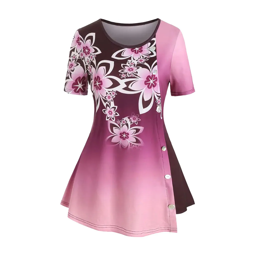 Блузка женская с принтом и коротким рукавом на пуговицах | Женская одежда