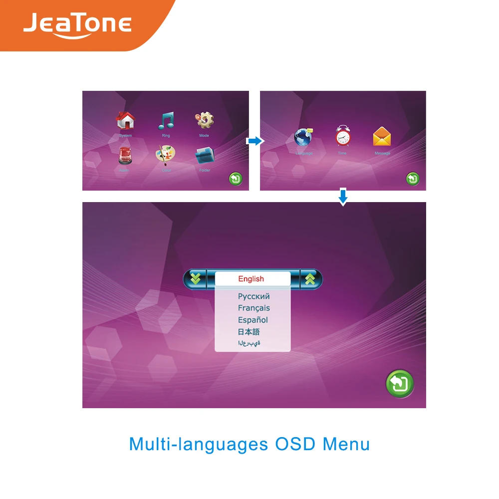 Видеодомофон JeaTone 1200TVLP с ИК подсветодиодный кой и ЖК дисплеем 4