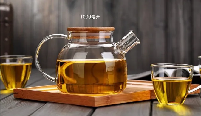 

Large capacity heat-resistant glass cold cool water bottle fruit flower teapot spring filter bamboo cover flower teapot
