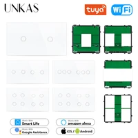 unkas modules diy free combination 2 3 4 5 6 gang wifi eu standard touch on off smart switch white glass 157mm panel outlet