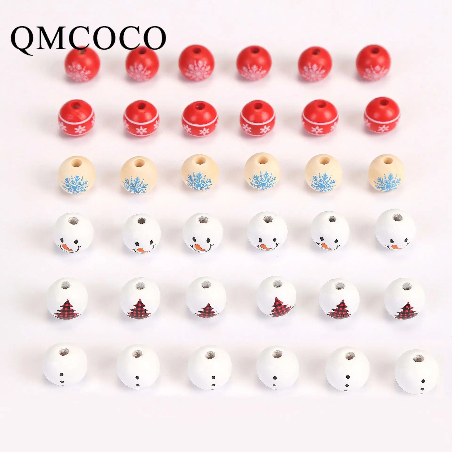 

DIY 16mm New Creative Pastoral Ins Style Wooden Beads Snowflake Christmas Tree Print Loose Beads Decoration Fashion Customized