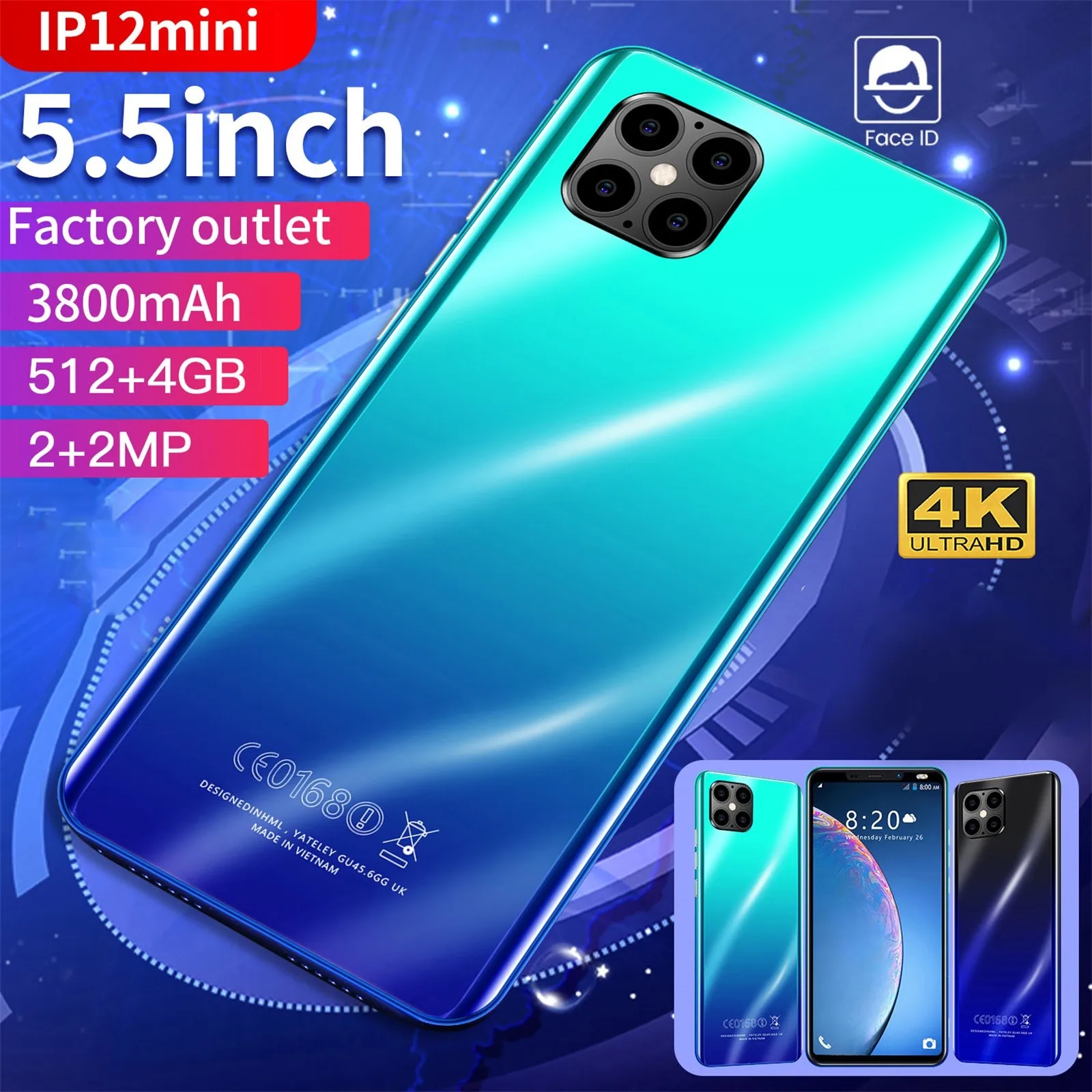 

Мини-смартфон I12, разблокированный, Android 512 + 4 Гб ОЗУ, 5,5 дюйма, разблокировка по лицу, Hd экран, две карты, два режима ожидания, инструменты связи