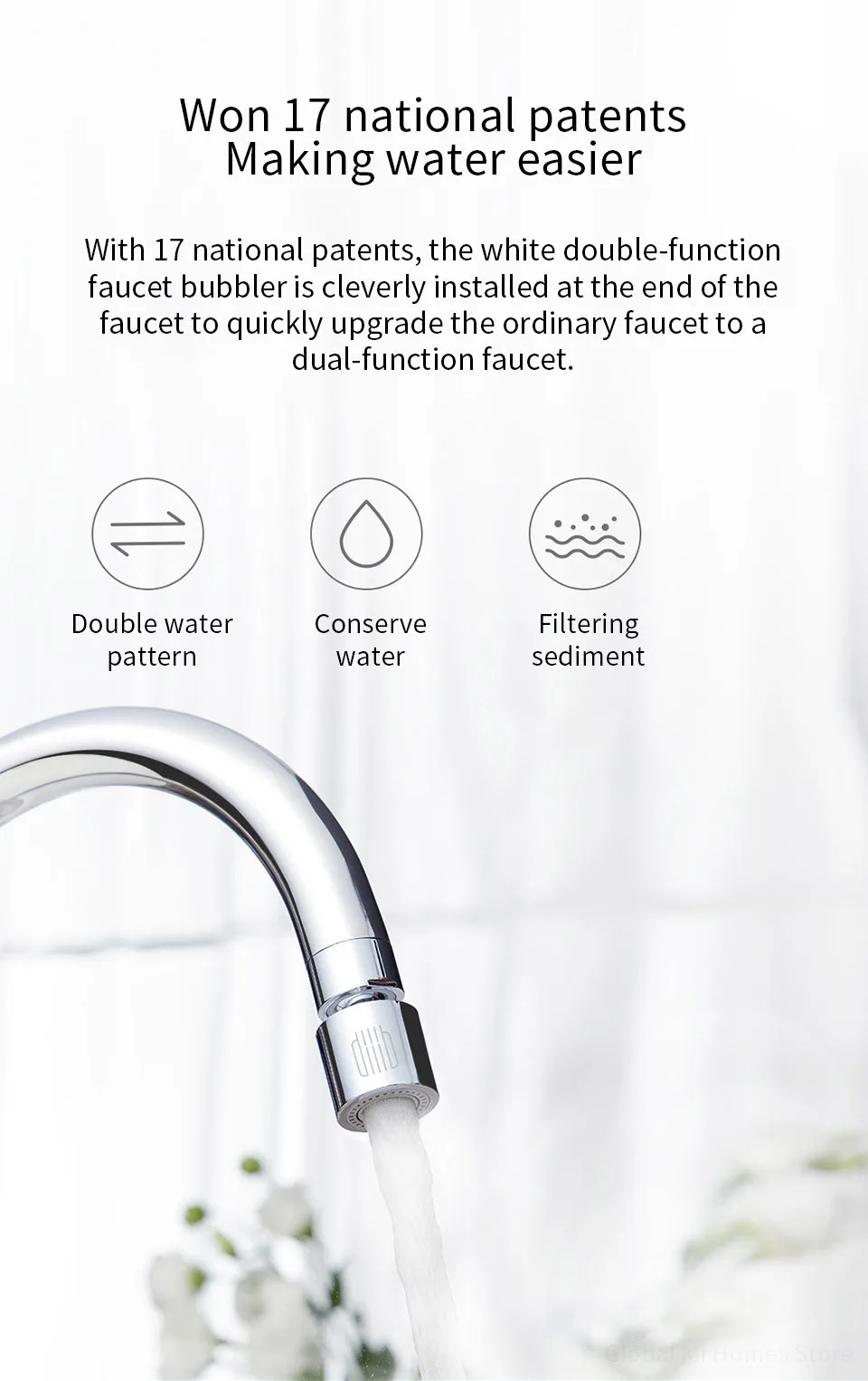 Xiaomi DABAI кухонный аэратор водный диффузор Bubbler цинковый сплав водосберегающая головка фильтра кран с форсункой соединитель двойной режим