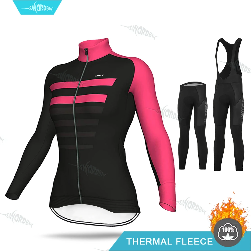 Велоспорт Джерси комплект для женщин с длинными рукавами зимняя одежда MTB