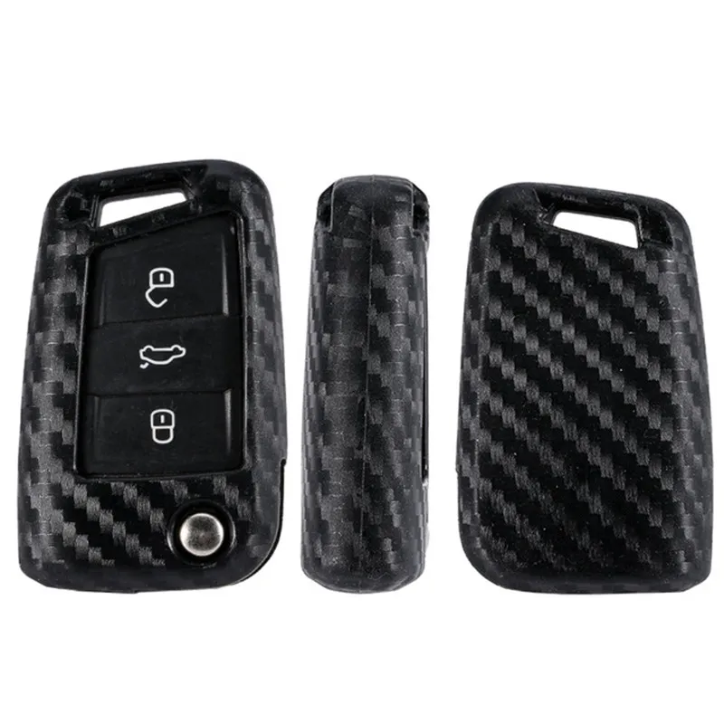 

For Skoda Octavia Kodiaq Karoq For SEAT Ateca Leon Ibiza 2015 Silicone Carbon Fiber Key Case Cover For VW Polo Golf 7 Tiguan