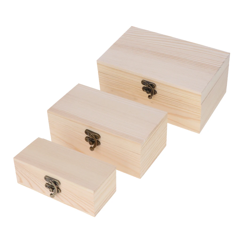 

3PCs Unpainted Wood Jewelry Box Gift Packing Box Clamshell Jewels Display Boxes Storage Trinkets Gift Case Gift Packing Box