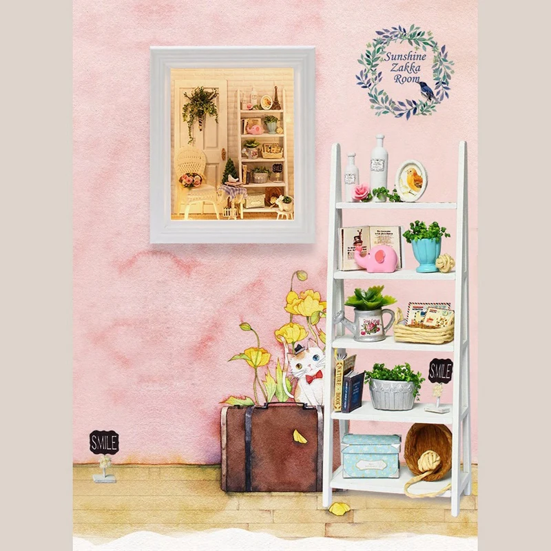 

Doll House Frame Miniature with Furniture DIY Wooden Dollhouse Thumbnails Toys for Children Gifts Craft
