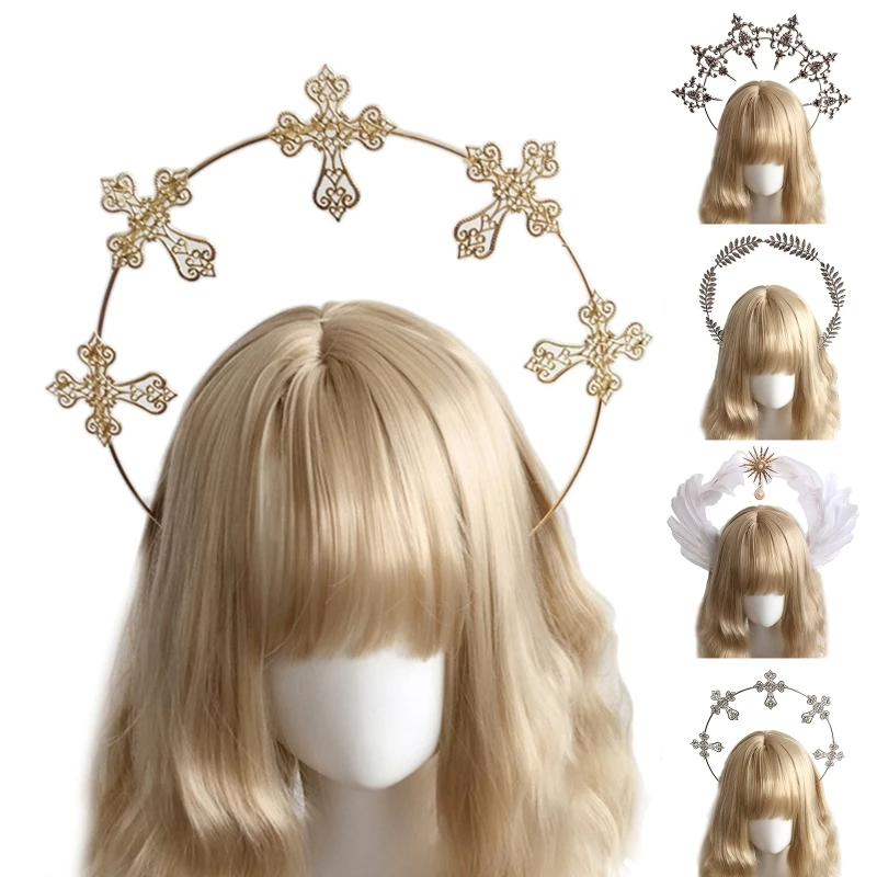 

85WB Cartoon Headband Angel Halo Design Hair Hoop Festival Party Headpiece for Kids