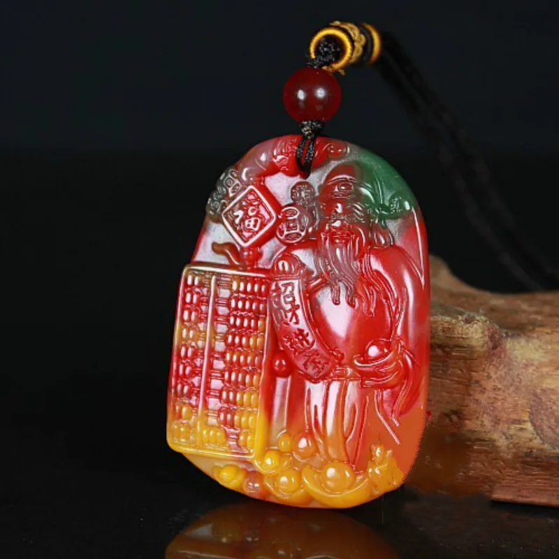 Китайский натуральный цвет нефритовый Бог богатства кулон ожерелье ручной