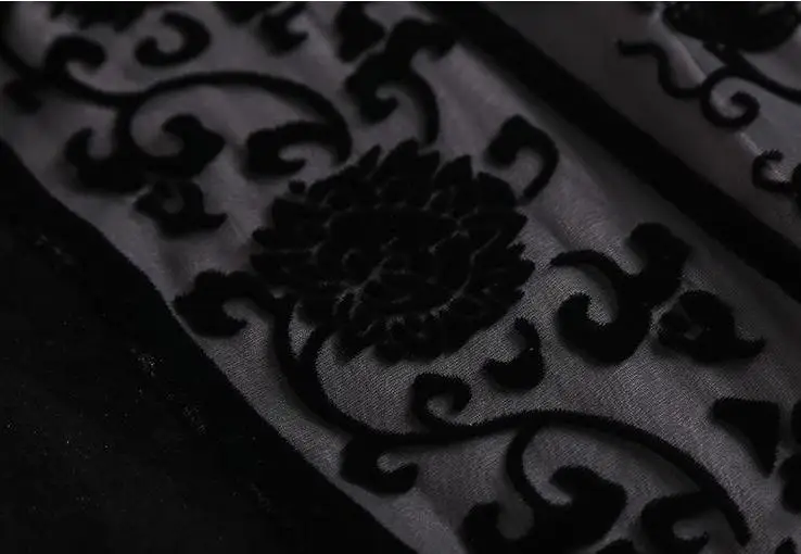 

Fall Winter Casual Women Lantern Long Sleeve Black Elegant Velvet Dress , Woman Mandarin Collar Embroidery Loose Velour Dresses