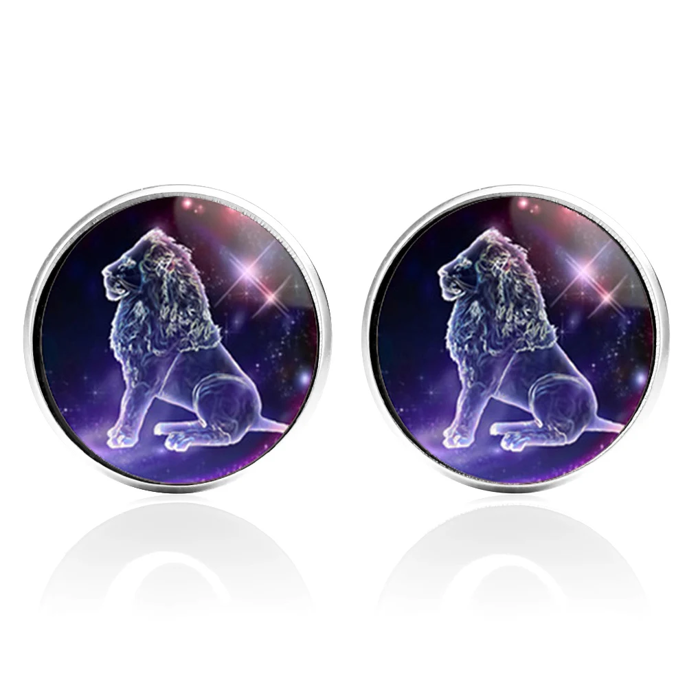 Роскошные манжетные пуговицы Novelty Luxury Purple Glass Leo для мужчин бренда High Quality Constellations Cufflink Shirt Cuff Links Gift on.