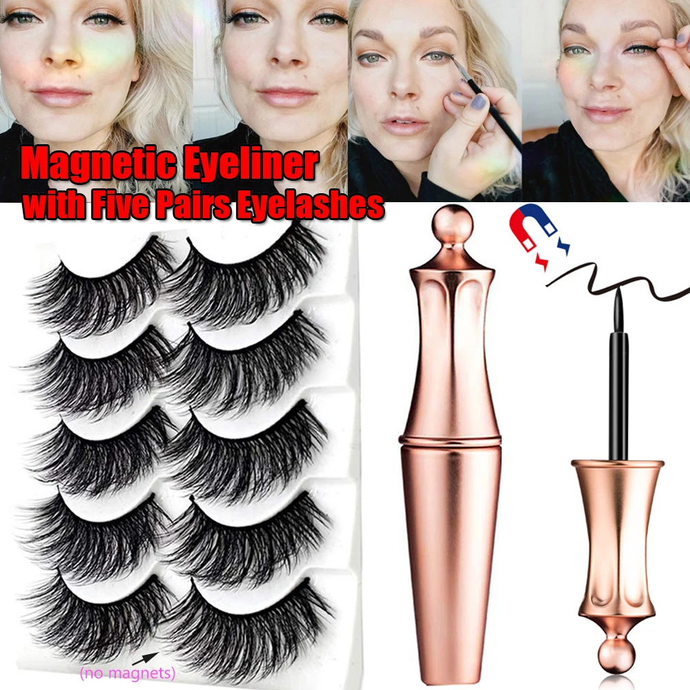 NEW DESIGN Magnetic liquid Eyeliner with Five Pairs False Eyelashes Waterproof Easy to Wear Magnetic Lashes Set Eye Makeup Tool