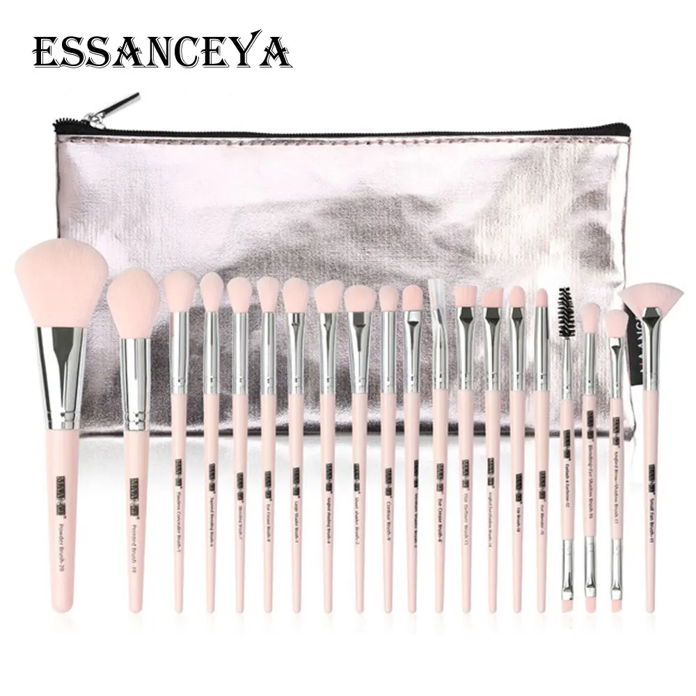 20 pcs with bag ESSANCEYA Новая мода профессиональный макияж кисти для макияжа кисточки 15/18/20 шт глаз для пудры, основы, кисти для макияжа, для румян Набор для Красота - Handle Color: 20 pcs with bag