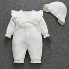 Зимняя одежда для новорожденных девочек хлопковый утепленный комбинезон комбинезоны принцессы с бантом комплект одежды для девочек Комбинезон + шапки