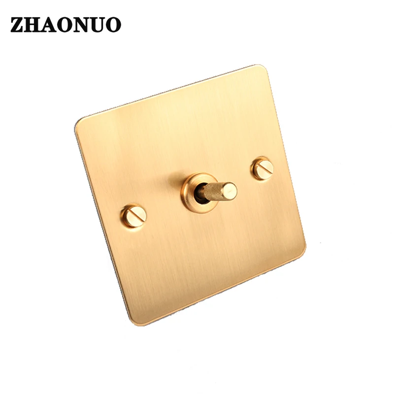 

Wall Light Toggle Switch 86 Type 1-4 Gang 1 Way 2 Way Brass Lever Gold Stainless Steel Brass Brushed Panel Switch USB EU Socket