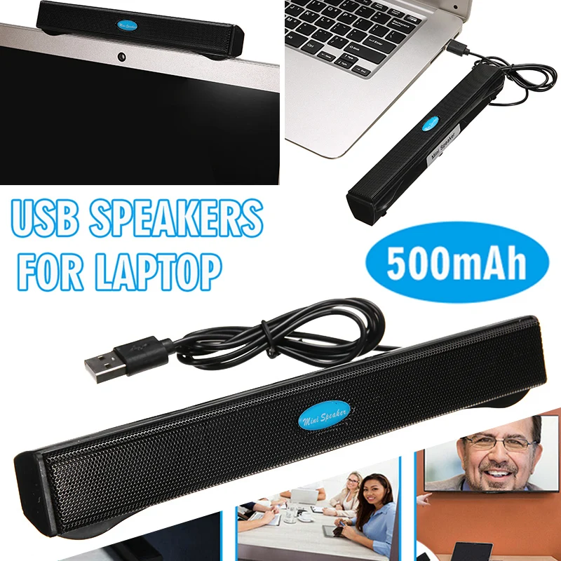 

1pc For PC Laptop Wired USB Power Computer Speaker 2.0 Stereo Sound Bar w/Clip 3.5mm Audio Adapter For MP3 MP4 CD Player Speaker