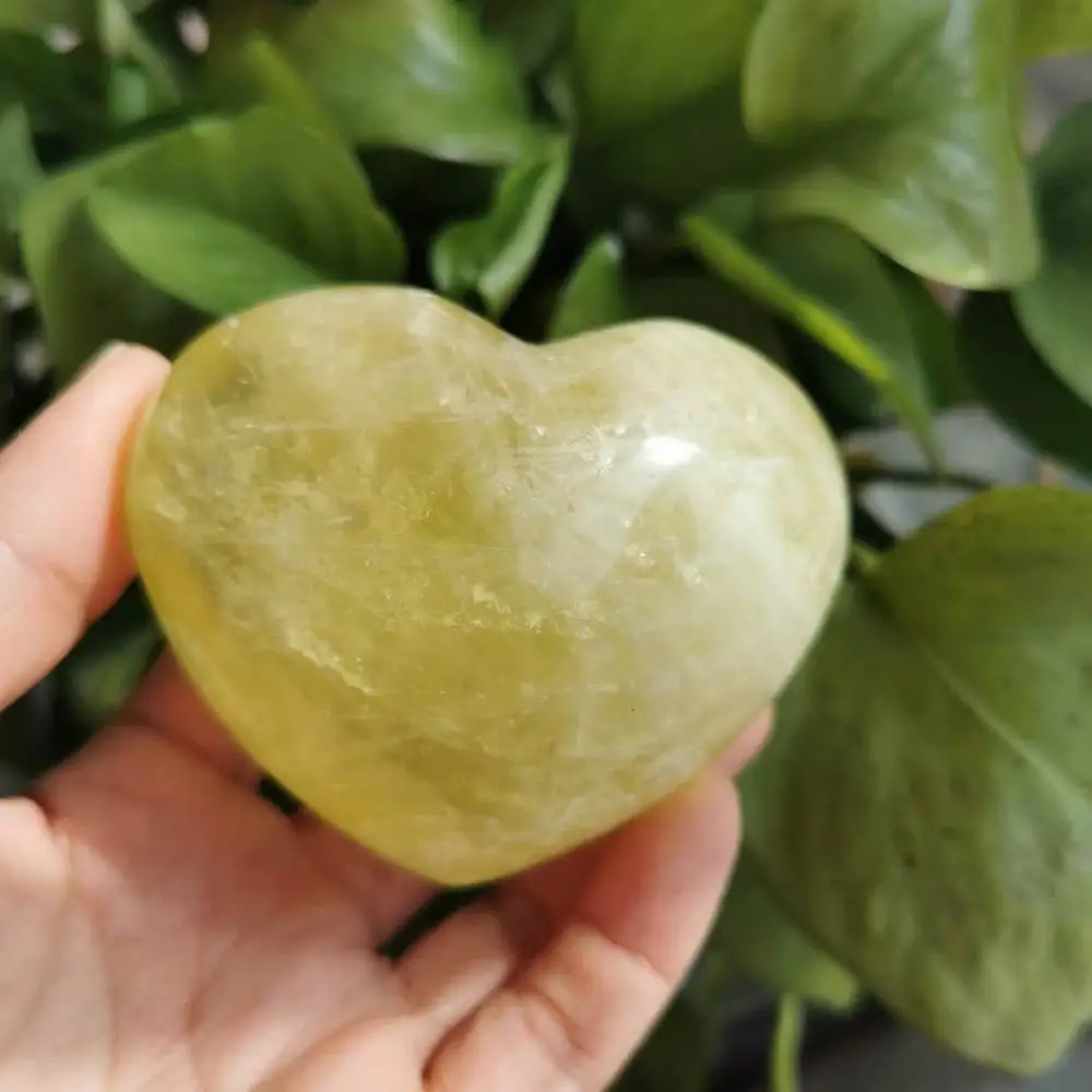 70-80mm Natural quartz crystal puffy heart citrine crystal heart shaped stone for gift