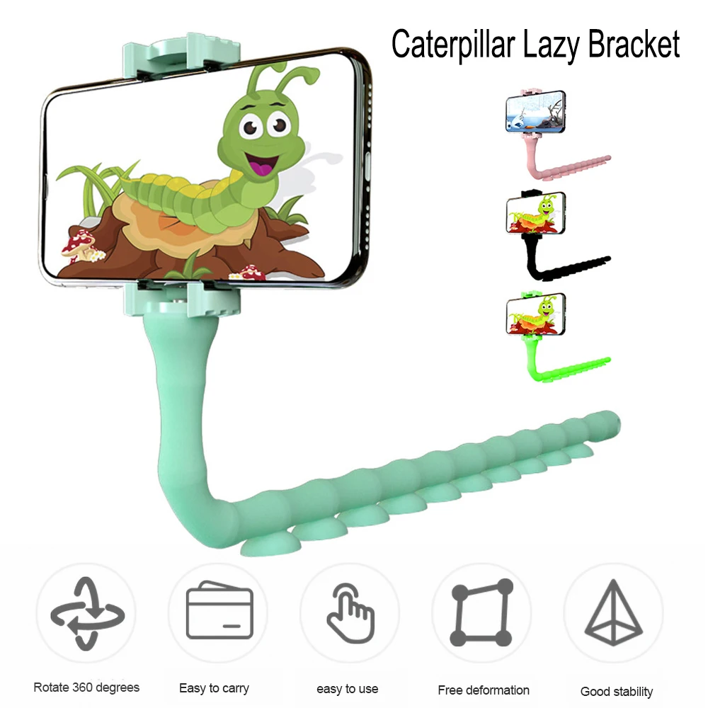 Flexible Lazy Worm Phone Stand Holder Non-Slip Silicone Suction Cup Cellphone Rack Holders Organizer Blacket For Kitchen Outdoor | Дом и сад