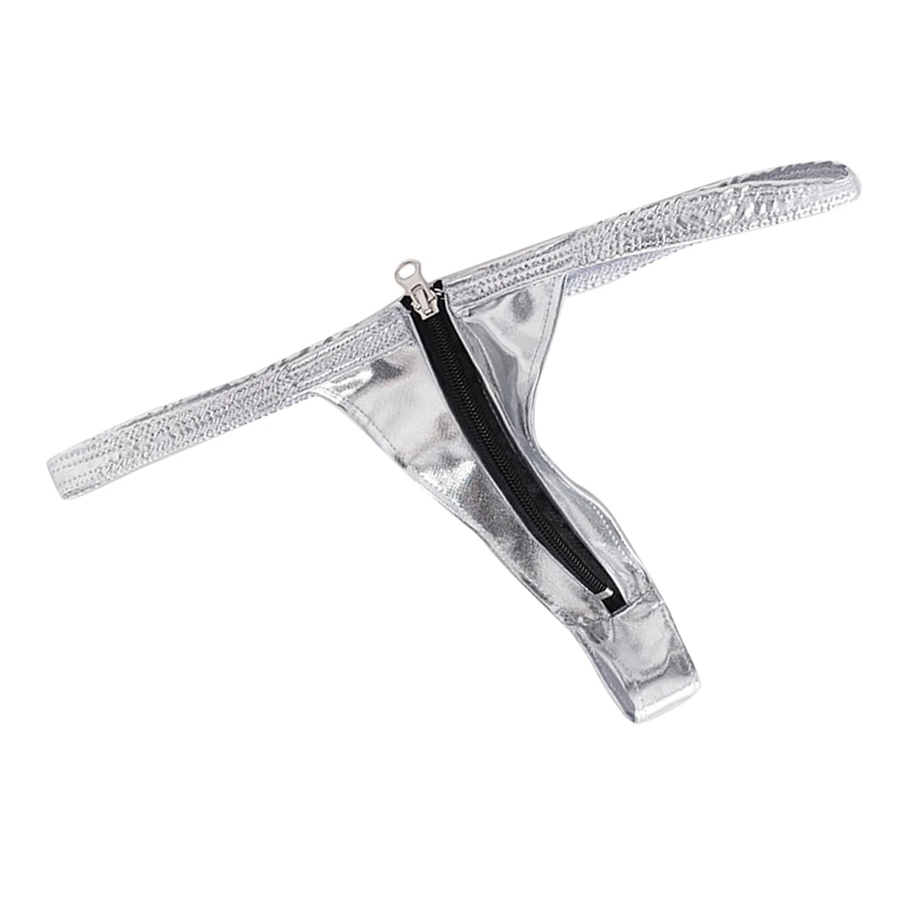 Стринги женские из блестящей кожи на молнии спереди нижнее белье T-образный вырез